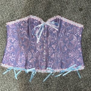 Lavender Brocade Corset with Light Blue Ribbons